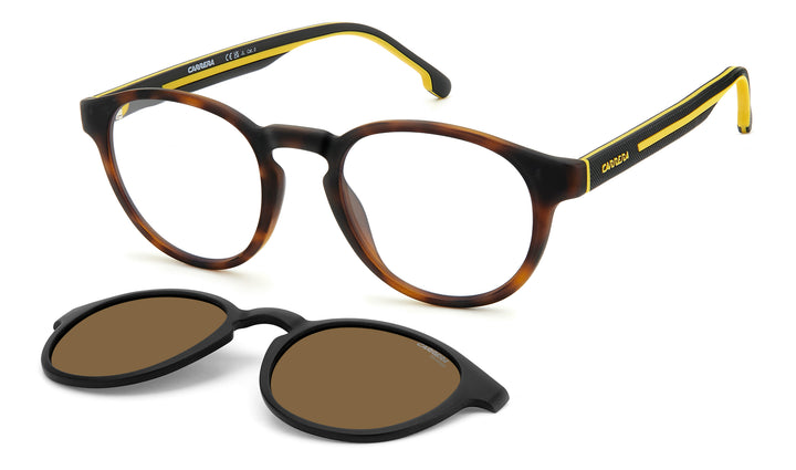 CARRERA CA 8066/CS negro mate y havana, vista principal de tres cuartos con clip solar separado 
