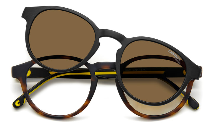 CARRERA CA 8066/CS negro mate y havana, vista frontal con clip solar levantado 