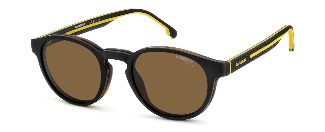 CARRERA CA 8066/CS negro mate y havana, vista de tres cuartos con clip solar montado 