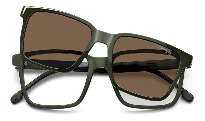 CARRERA CA8069/CS verde militar, vista frontal con clip solar levantado 