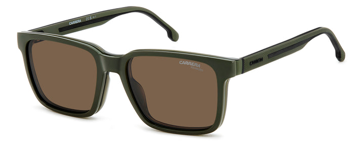 CARRERA CA8069/CS verde militar, vista de tres cuartos con clip solar montado 