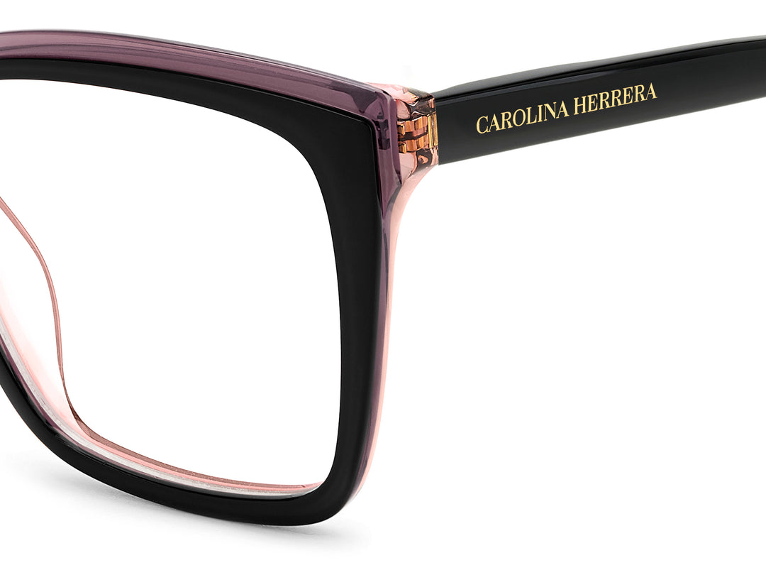 CAROLINA HERRERA HE0251/G negro, detalle del logotipo y la bisagra 