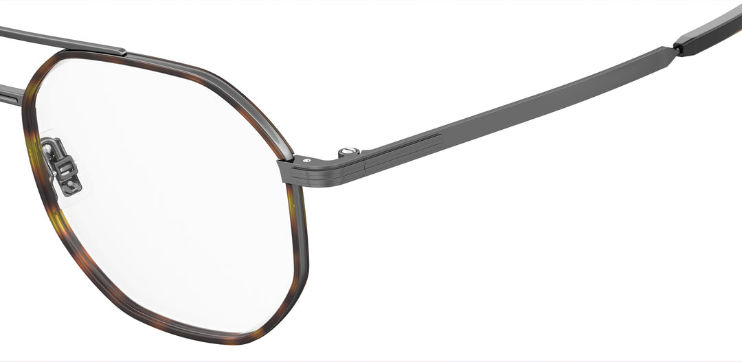 BOSS 1632 gris oscuro y havana, detalle del logotipo y la bisagra 