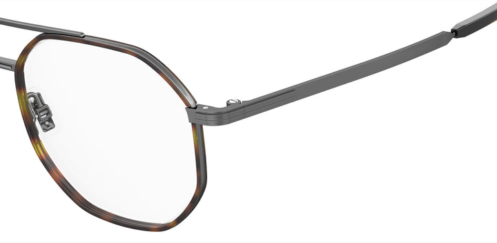 BOSS 1632 gris oscuro y havana, detalle del logotipo y la bisagra 