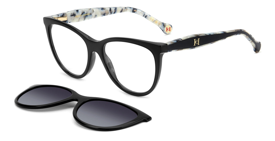 CAROLINA HERRERA HER 0259/CS negro, vista principal de tres cuartos con clip solar separado 