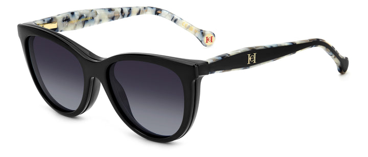 CAROLINA HERRERA HER 0259/CS negro, vista de tres cuartos con clip solar montado 