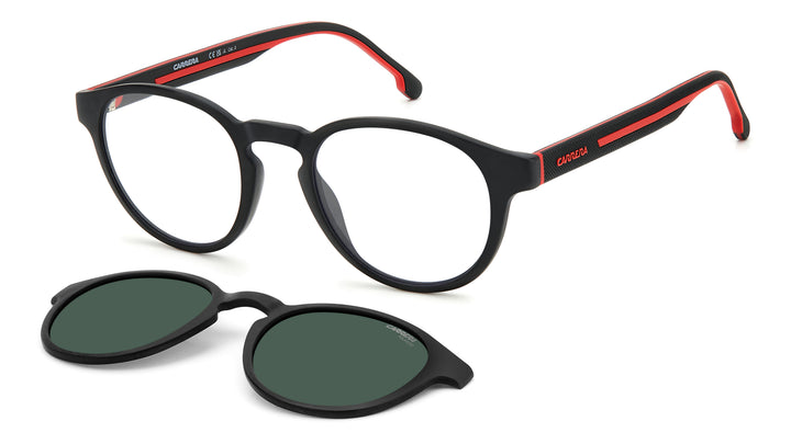 CARRERA CA 8066/CS negro y rojo, vista principal de tres cuartos con clip solar separado 