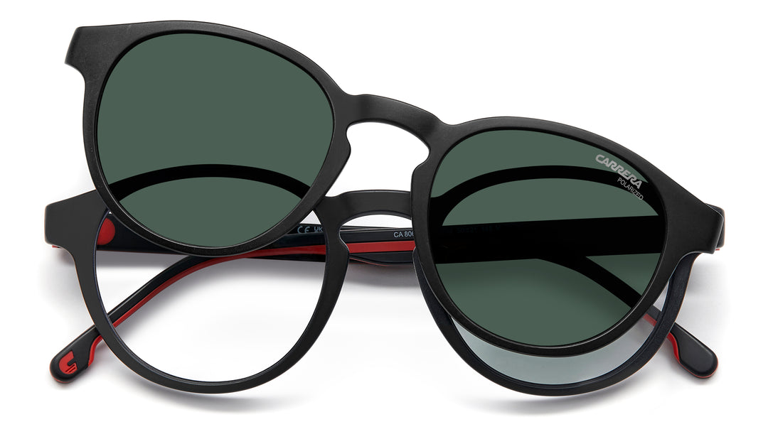 CARRERA CA 8066/CS negro y rojo, vista frontal con clip solar levantado 
