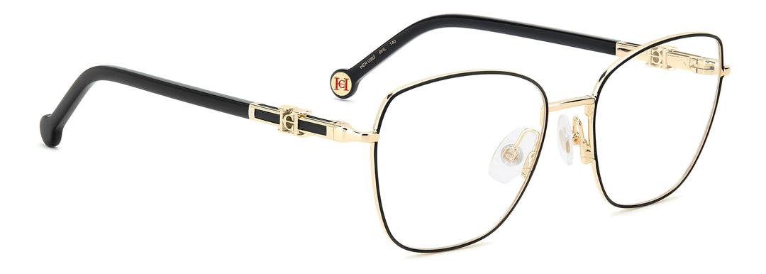 CAROLINA HERRERA HER 0383 dorado y negro, ángulo alternativo de tres cuartos 