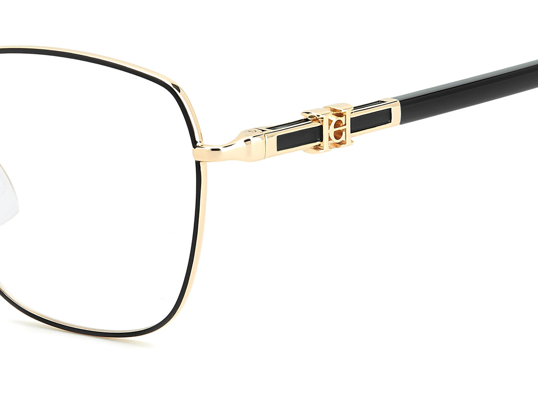 CAROLINA HERRERA HER 0383 dorado y negro, detalle del logotipo y la bisagra 