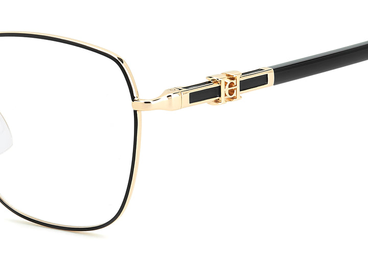 CAROLINA HERRERA HER 0383 dorado y negro, detalle del logotipo y la bisagra 