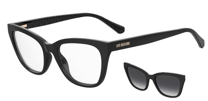 LOVE MOSCHINO MOL071/CS negro, vista principal de tres cuartos con clip solar separado 