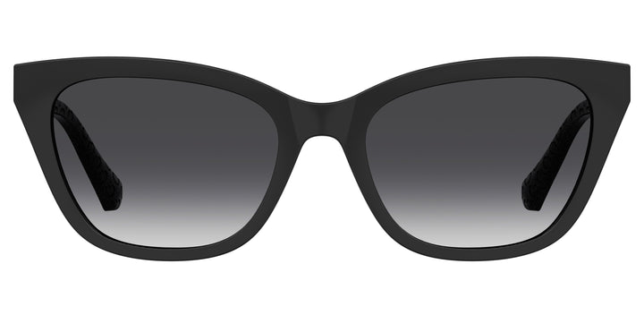 LOVE MOSCHINO MOL071/CS negro, vista frontal con clip solar montado 
