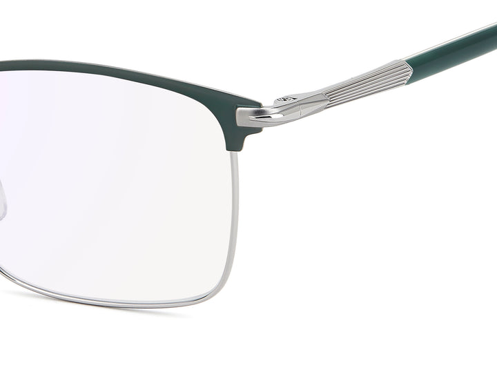 DAVID BECKHAM DB 1201/G verde mate y rutenio, detalle del logotipo y la bisagra 
