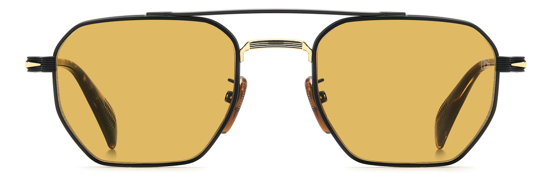 DAVID BECKHAM DB 1229/S negro mate y dorado, vista frontal con varillas abiertas 