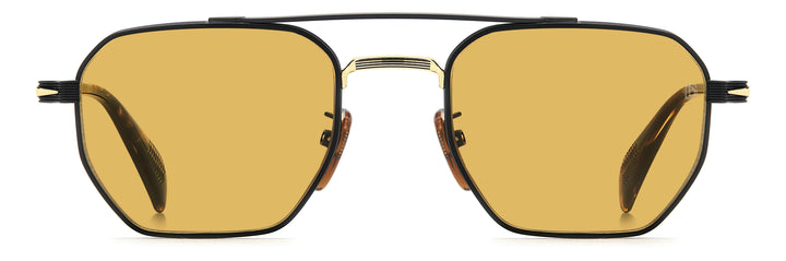 DAVID BECKHAM DB 1229/S negro mate y dorado, vista frontal con varillas abiertas 