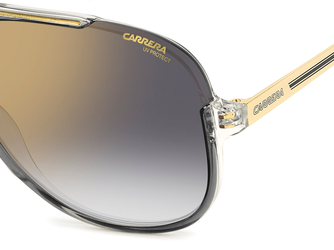 CARRERA CA1059/S gris y dorado, detalle del logotipo y la bisagra 