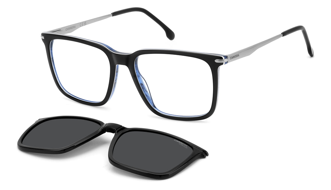 CARRERA CA 357/C negro y azul veteado, vista principal de tres cuartos con clip separado 