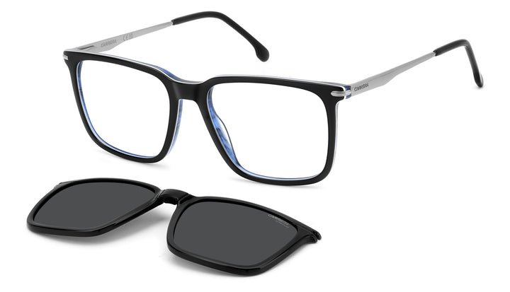 CARRERA CA 357/C negro y azul veteado, vista principal de tres cuartos con clip separado 