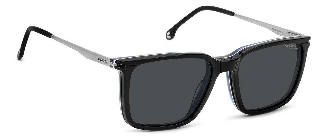 CARRERA CA 357/C negro y azul veteado, ángulo alternativo de tres cuartos con clip colocado 