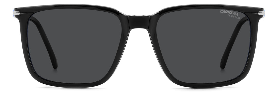 CARRERA CA 357/C negro y azul veteado, vista frontal con clip colocado 