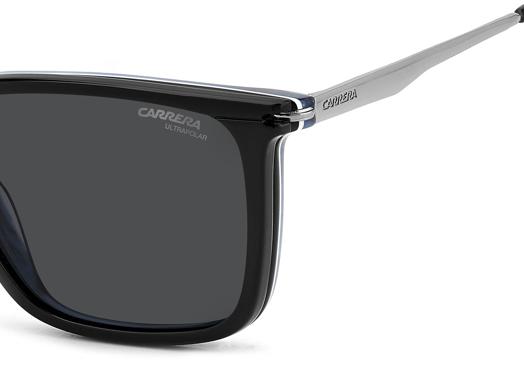 CARRERA CA 357/C negro y azul veteado, detalle del logotipo y la bisagra 