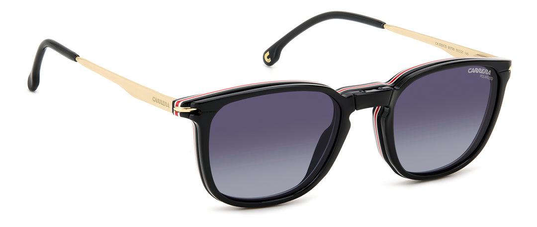 CARRERA CA 332/CS negro y dorado, ángulo alternativo con clip solar montado 