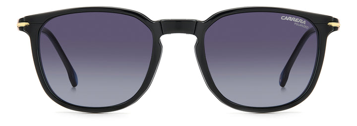 CARRERA CA 332/CS negro y dorado, vista frontal con clip solar montado 
