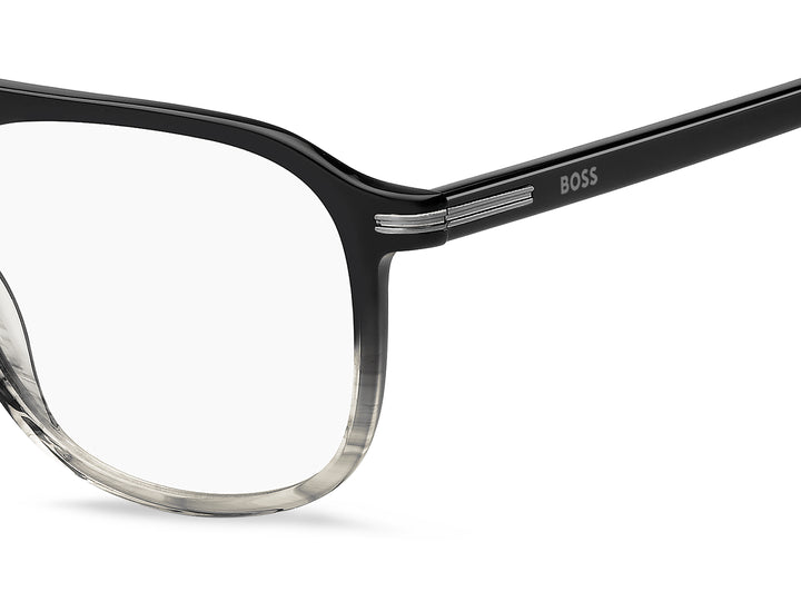 BOSS 1755 negro y gris, detalle del logotipo y la bisagra 