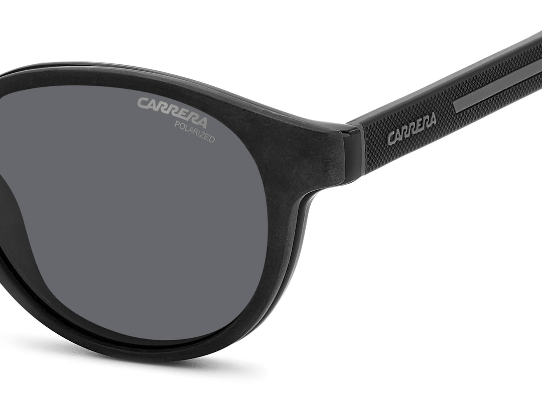CARRERA CA 8066/CS negro y gris, detalle del logotipo y la bisagra 
