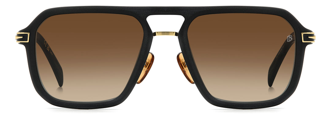 DAVID BECKHAM DB 7136/S negro mate y dorado, vista frontal con varillas abiertas 