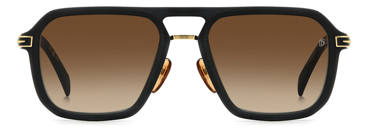 DAVID BECKHAM DB 7136/S negro mate y dorado, vista frontal con varillas abiertas 