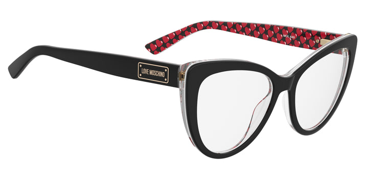 LOVE MOSCHINO MOL649 negro con estampado rojo, ángulo alternativo de tres cuartos 