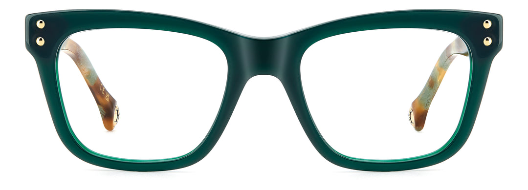 CAROLINA HERRERA HE0257 verde, vista frontal con varillas abiertas 