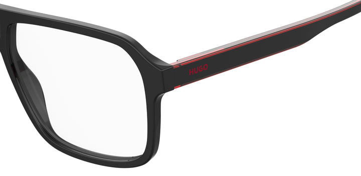 HUGO HG 1299 negro y rojo, detalle del logotipo y la bisagra 