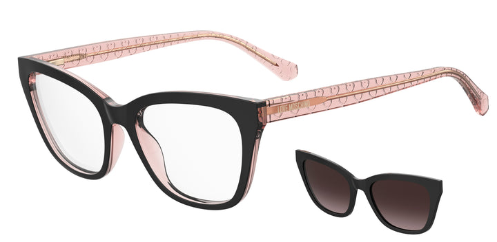 LOVE MOSCHINO MOL071/CS negro y rosa, vista principal de tres cuartos con clip solar separado 