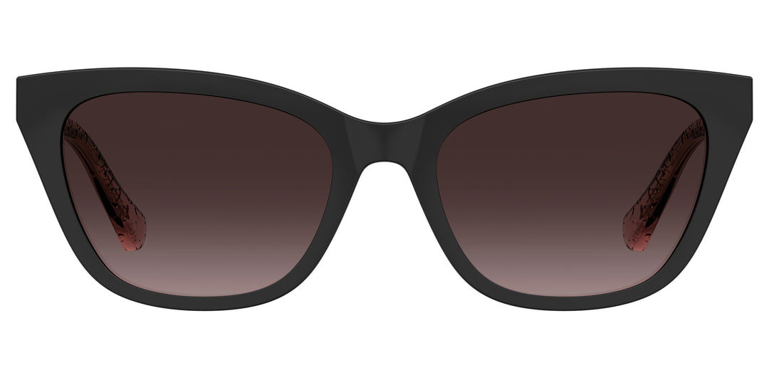 LOVE MOSCHINO MOL071/CS negro y rosa, vista frontal con clip solar montado 