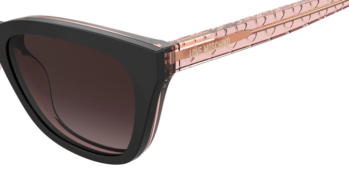 LOVE MOSCHINO MOL071/CS negro y rosa, detalle del logotipo y la bisagra 