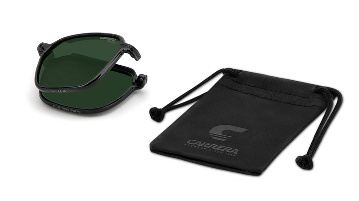 CARRERA CA 388/C rutenio oscuro mate, clip solar plegado junto a su funda 