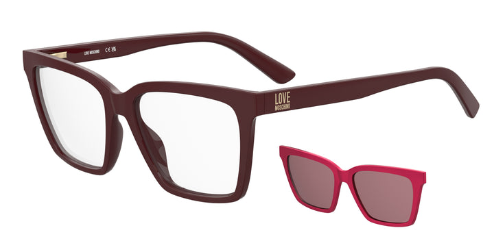 LOVE MOSCHINO MOL661/C burdeos y rosa, vista principal de tres cuartos con clip solar separado 