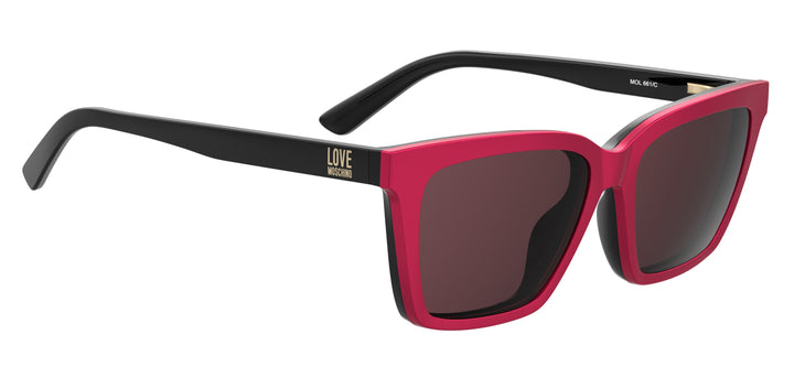 LOVE MOSCHINO MOL661/C burdeos y rosa, ángulo alternativo con clip solar montado 