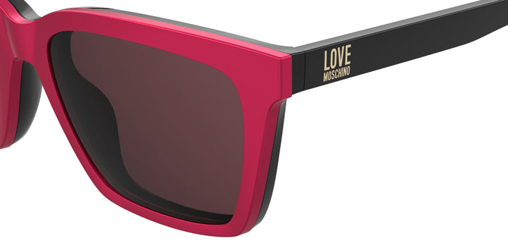 LOVE MOSCHINO MOL661/C burdeos y rosa, detalle del logotipo y la bisagra 