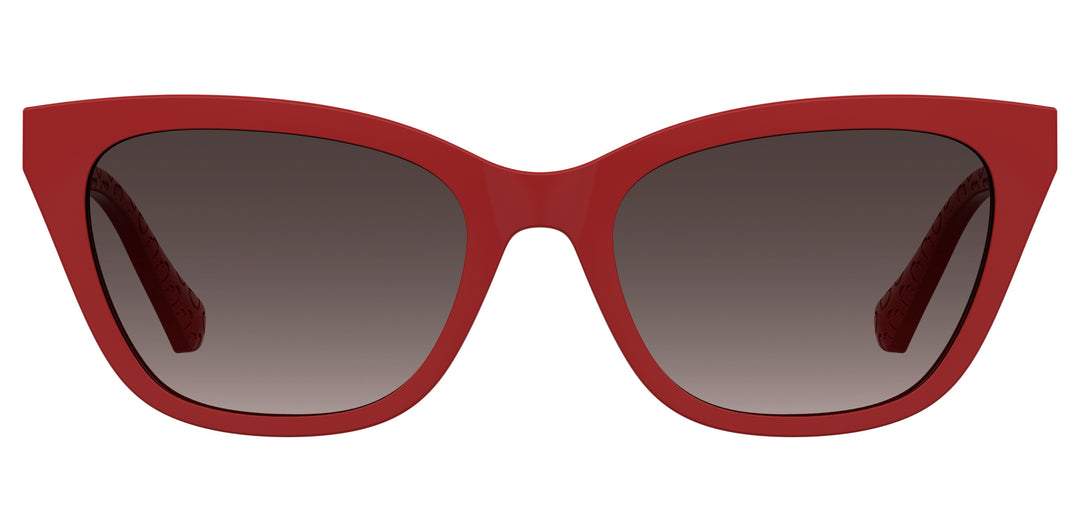 LOVE MOSCHINO MOL071/CS rojo, vista frontal con clip solar montado 