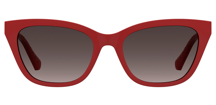 LOVE MOSCHINO MOL071/CS rojo, vista frontal con clip solar montado 