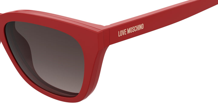 LOVE MOSCHINO MOL071/CS rojo, detalle del logotipo y la bisagra 