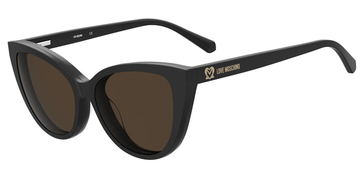 LOVE MOSCHINO MOL066/CS negro, vista de tres cuartos con clip solar montado 