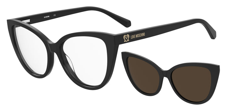 LOVE MOSCHINO MOL066/CS negro, vista principal de tres cuartos con clip solar separado 