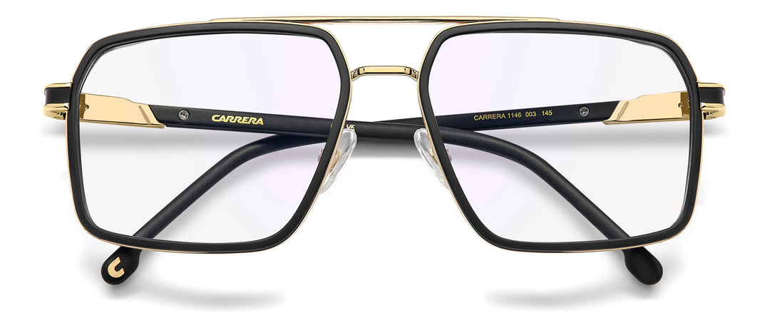 CARRERA 1146 negro mate y dorado, vista frontal con varillas plegadas 