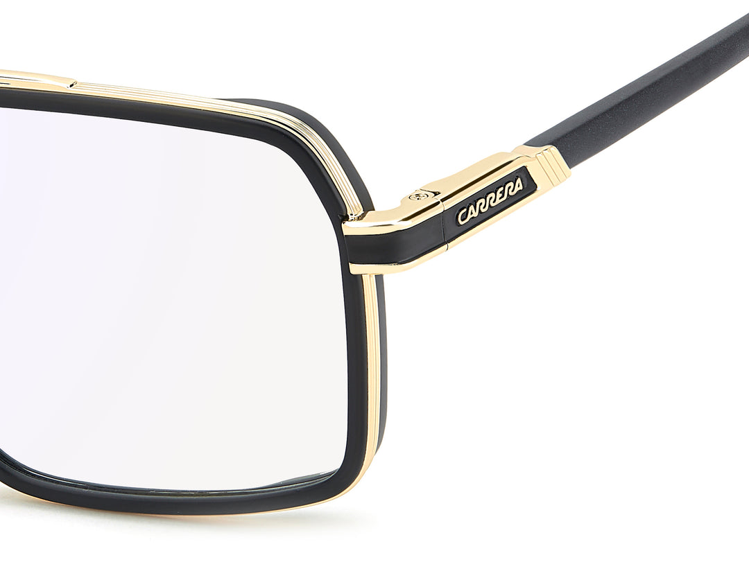 CARRERA 1146 negro mate y dorado, detalle del logotipo y la bisagra 