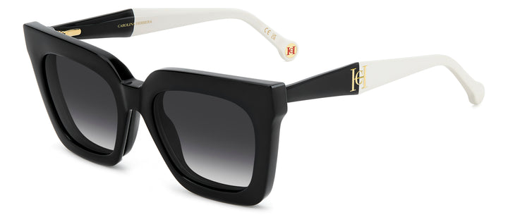 CAROLINA HERRERA HER 0376/C negro y blanco, vista de tres cuartos con clip solar montado 